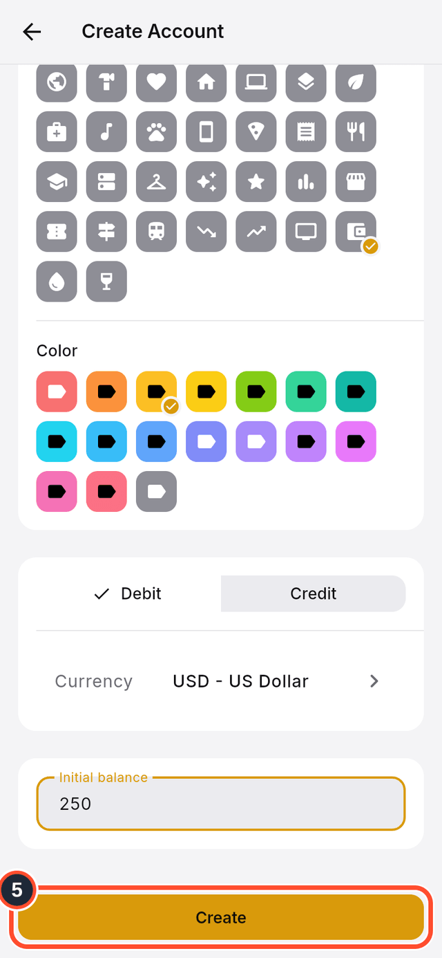 The Create button marked at the bottom of the form