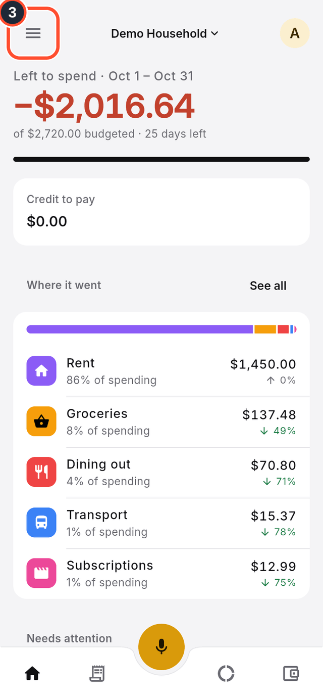 The menu button marked at the top left