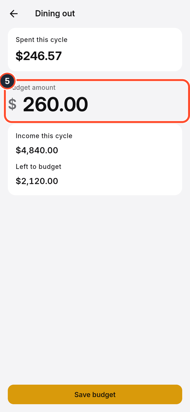 The budget amount field marked on the edit form