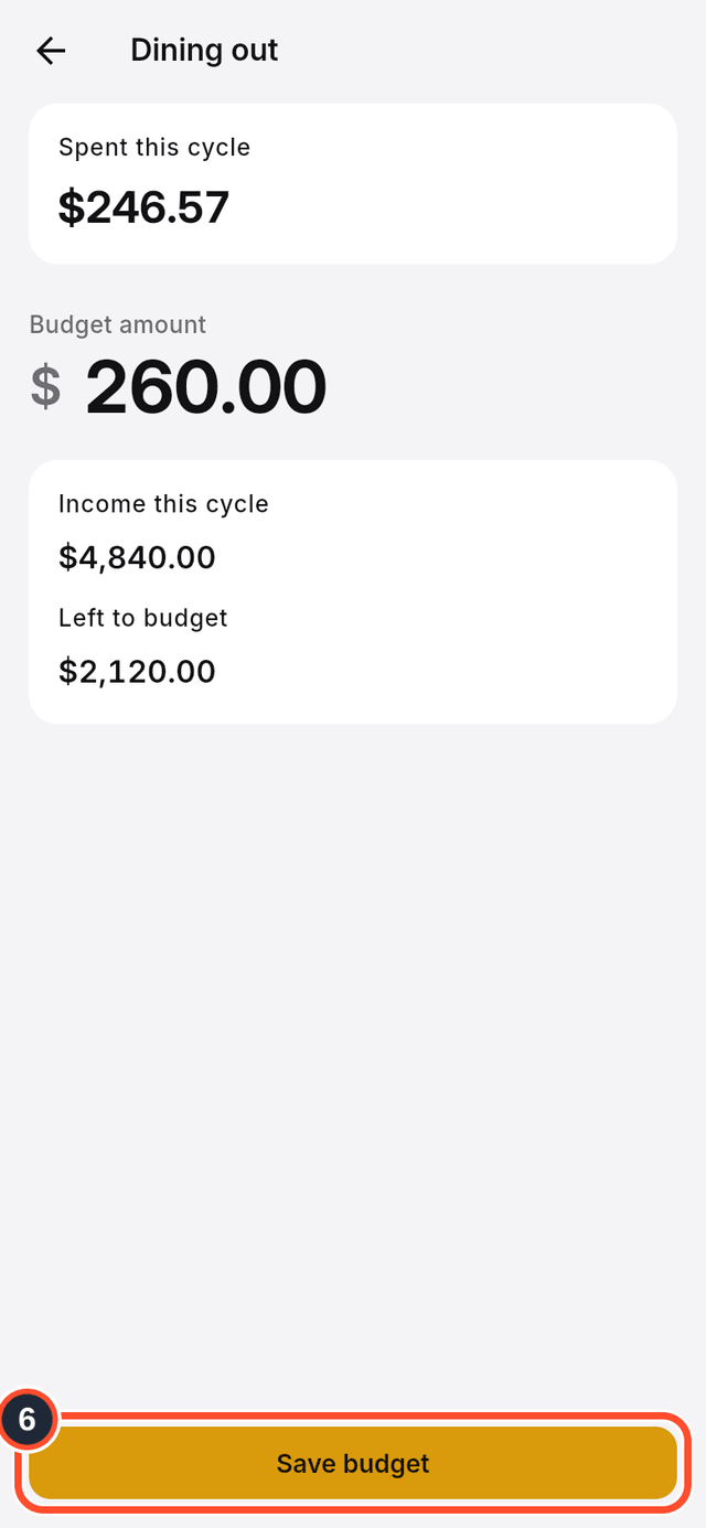 The Save budget button marked at the bottom of the form