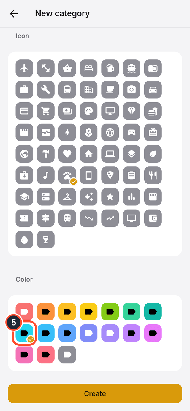 A colour selected and marked in the colour grid