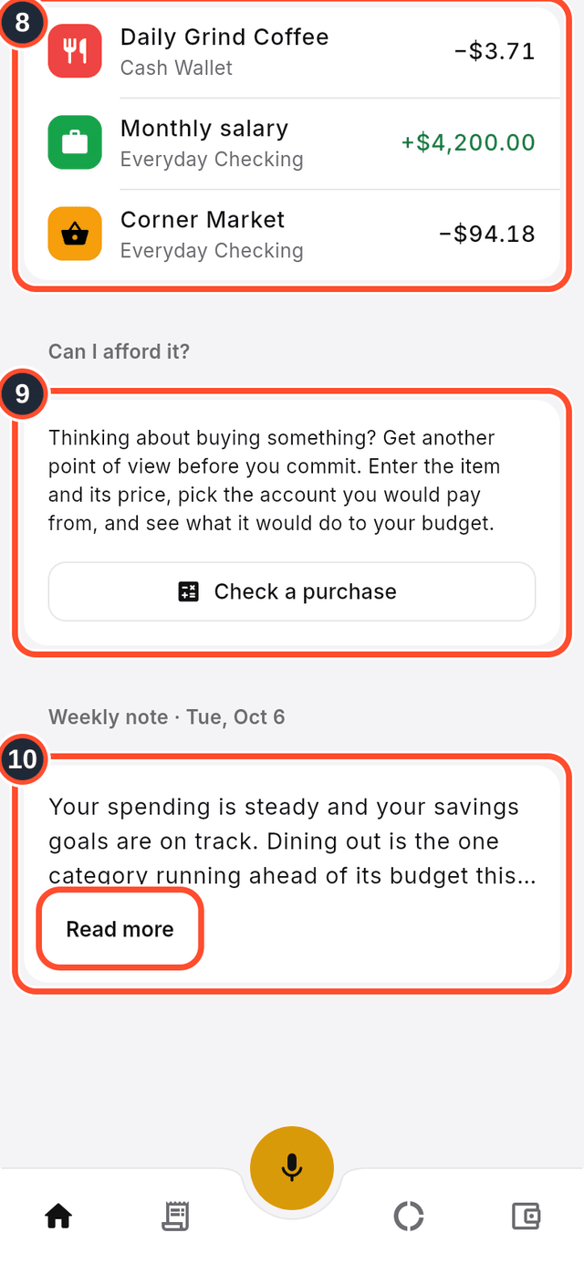 The Recent, Can I afford it and weekly note cards marked