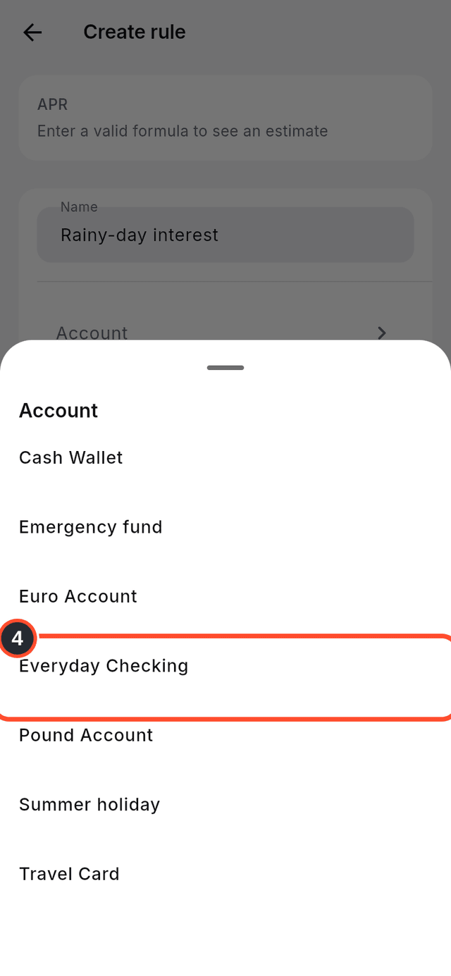 The account picker with Everyday Checking marked