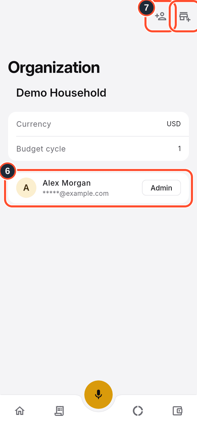 The Organization screen with the members and the invite button marked