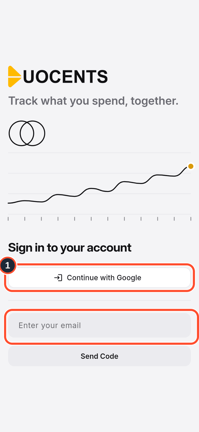 The sign-in screen with the Google button and the email field marked