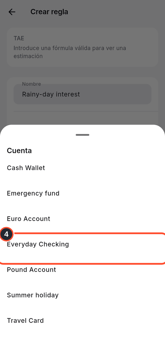 El selector de cuenta con Everyday Checking señalada