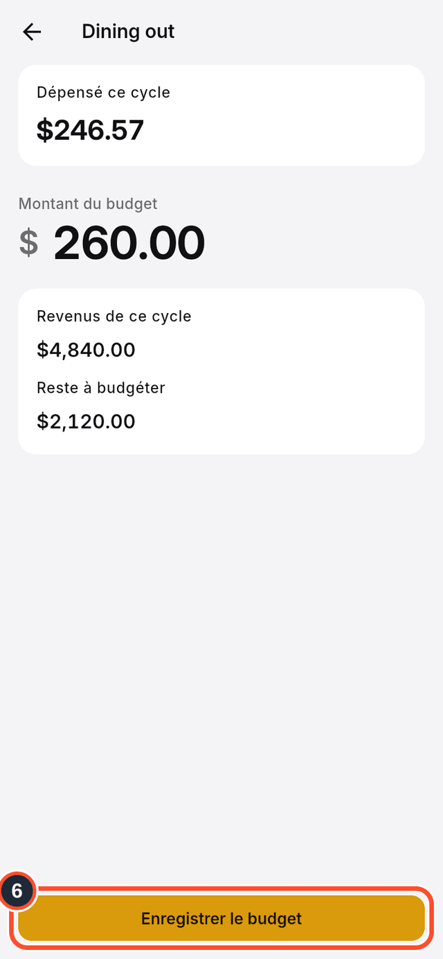 Le bouton Enregistrer le budget signalé en bas du formulaire