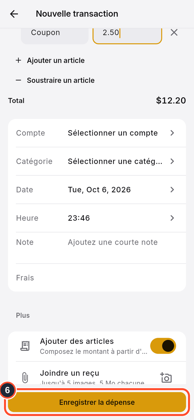 Le bouton Enregistrer la dépense signalé en bas du formulaire