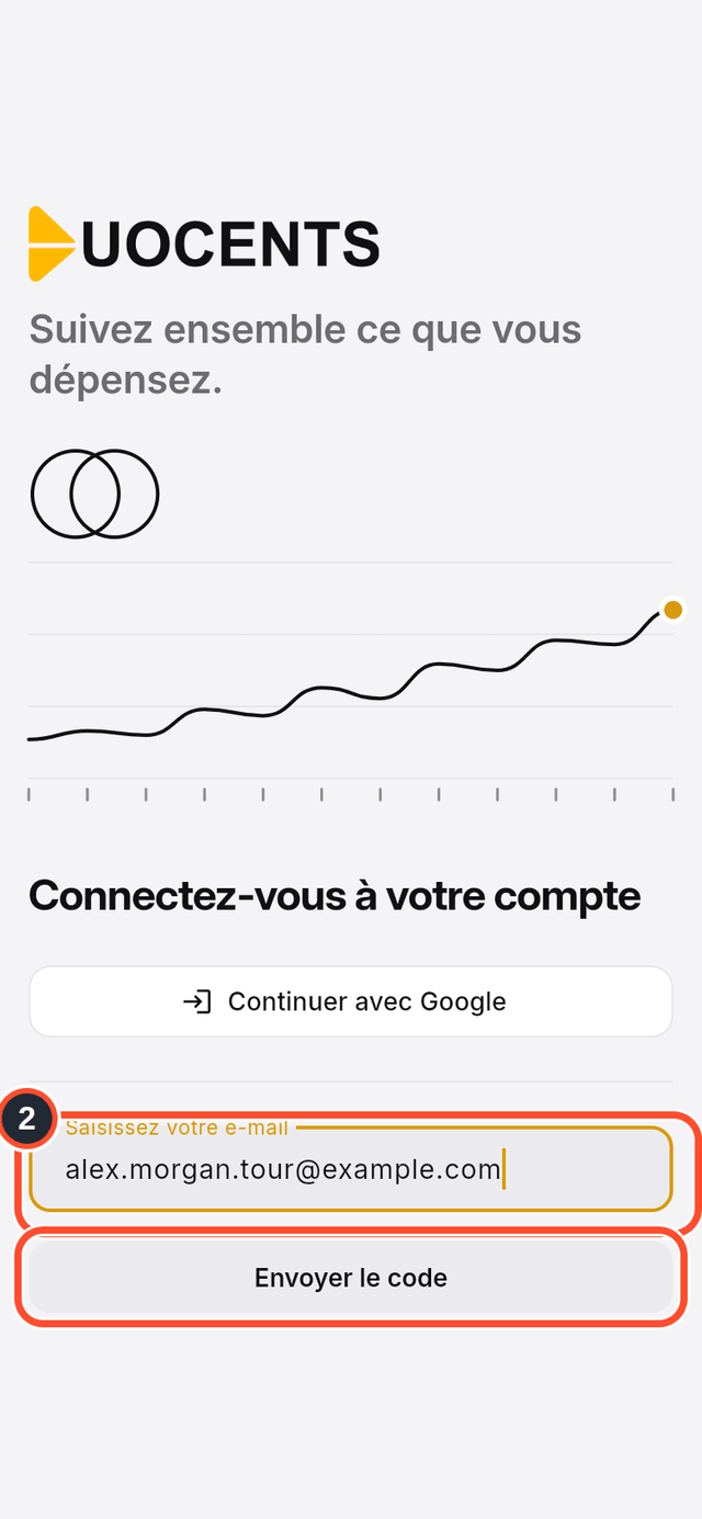 Le champ e-mail et le bouton Envoyer le code signalés