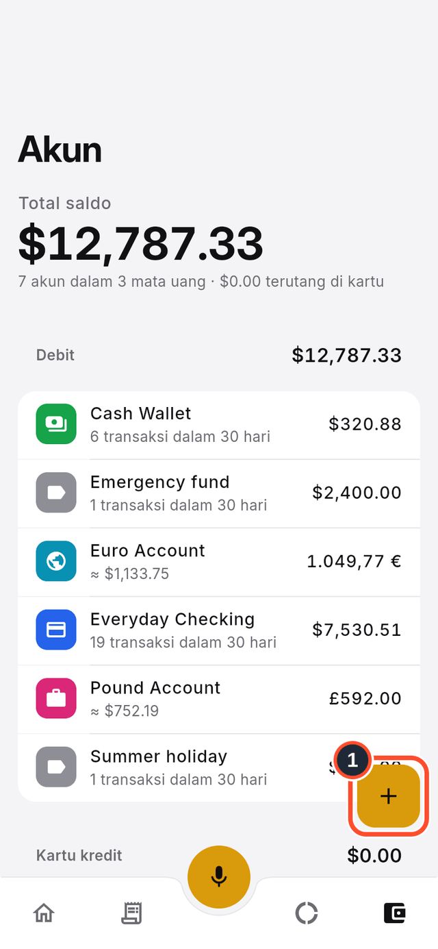 Daftar akun dengan tombol Buat akun yang ditandai
