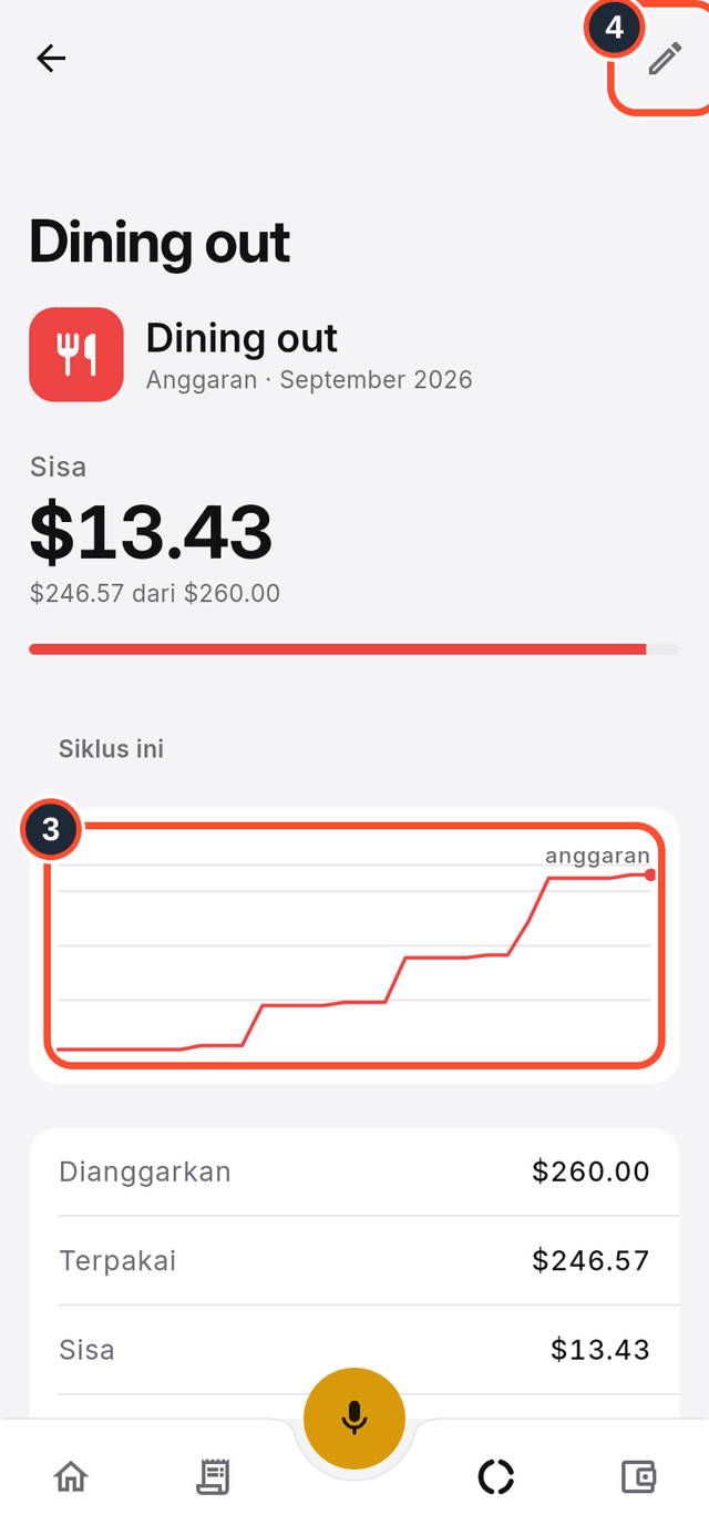 Sebuah kategori dengan grafik pengeluarannya dan tombol Edit yang ditandai