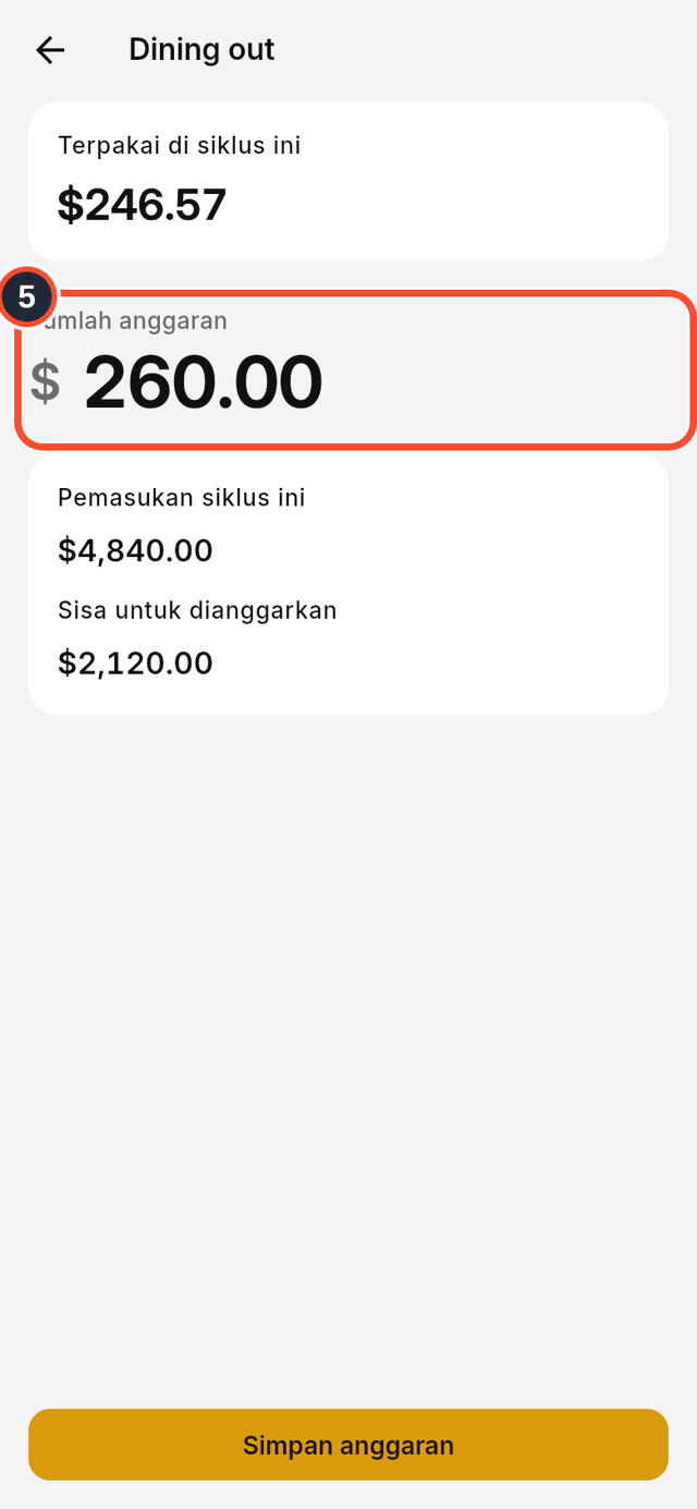 Kolom jumlah anggaran yang ditandai pada formulir edit