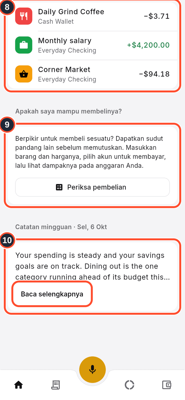 Kartu Terbaru, Apakah saya mampu membelinya? dan catatan mingguan ditandai