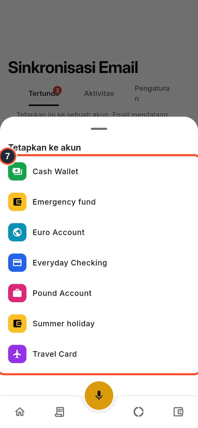Daftar akun untuk menetapkan transaksi tertunda