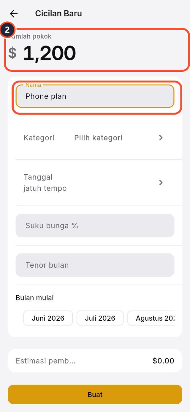 Kolom jumlah pokok dan nama yang ditandai
