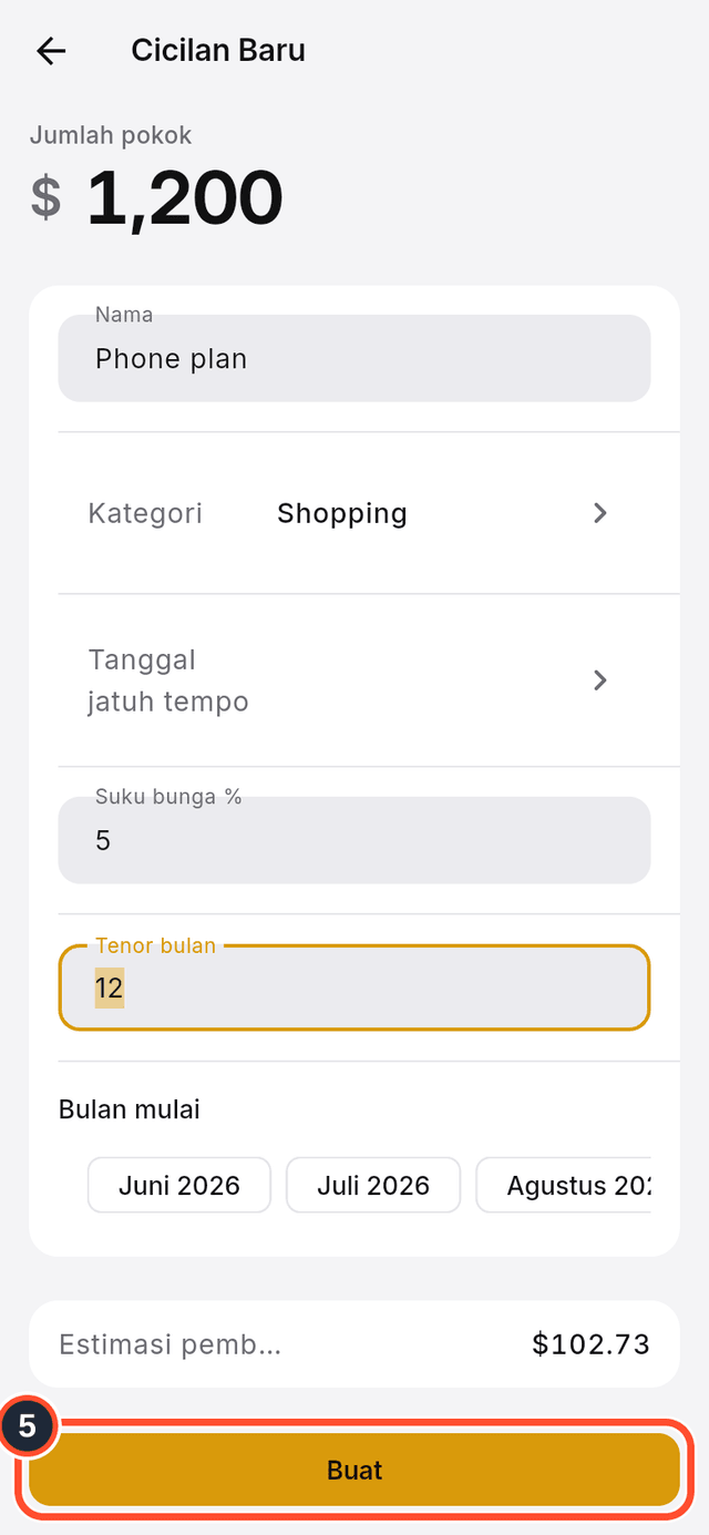 Tombol Buat ditandai di bagian bawah formulir