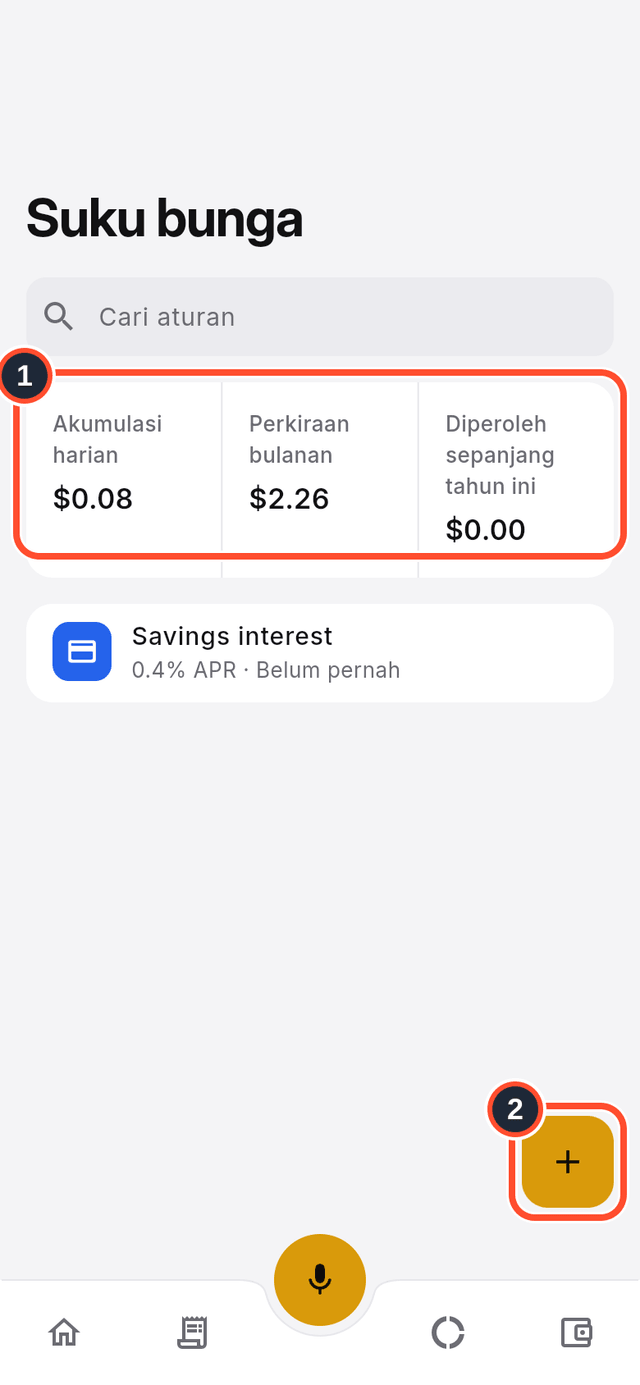 Ringkasan suku bunga dan tombol Buat aturan yang ditandai