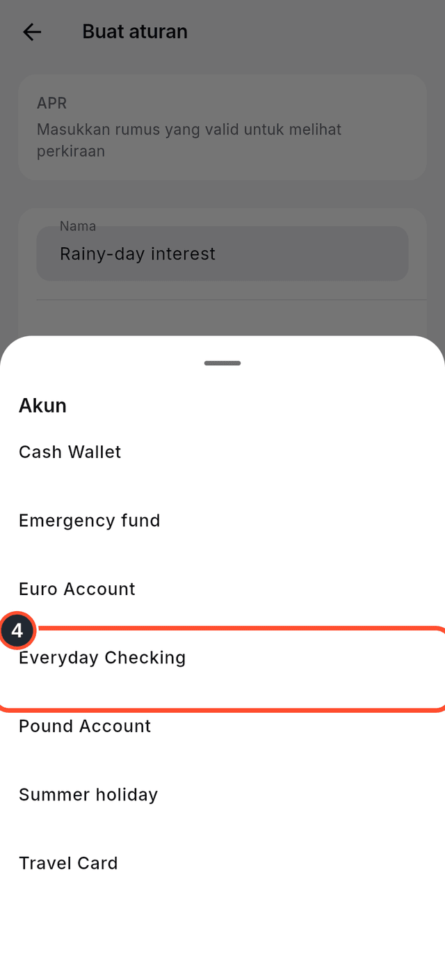 Pemilih akun dengan Everyday Checking yang ditandai
