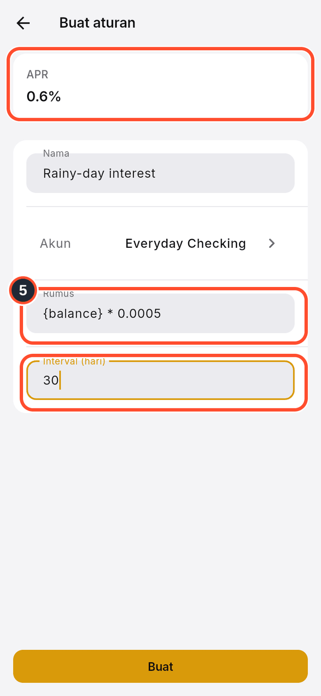 Kolom rumus dan interval serta kartu APR yang ditandai