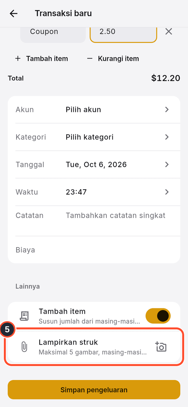 Baris Lampirkan struk yang ditandai