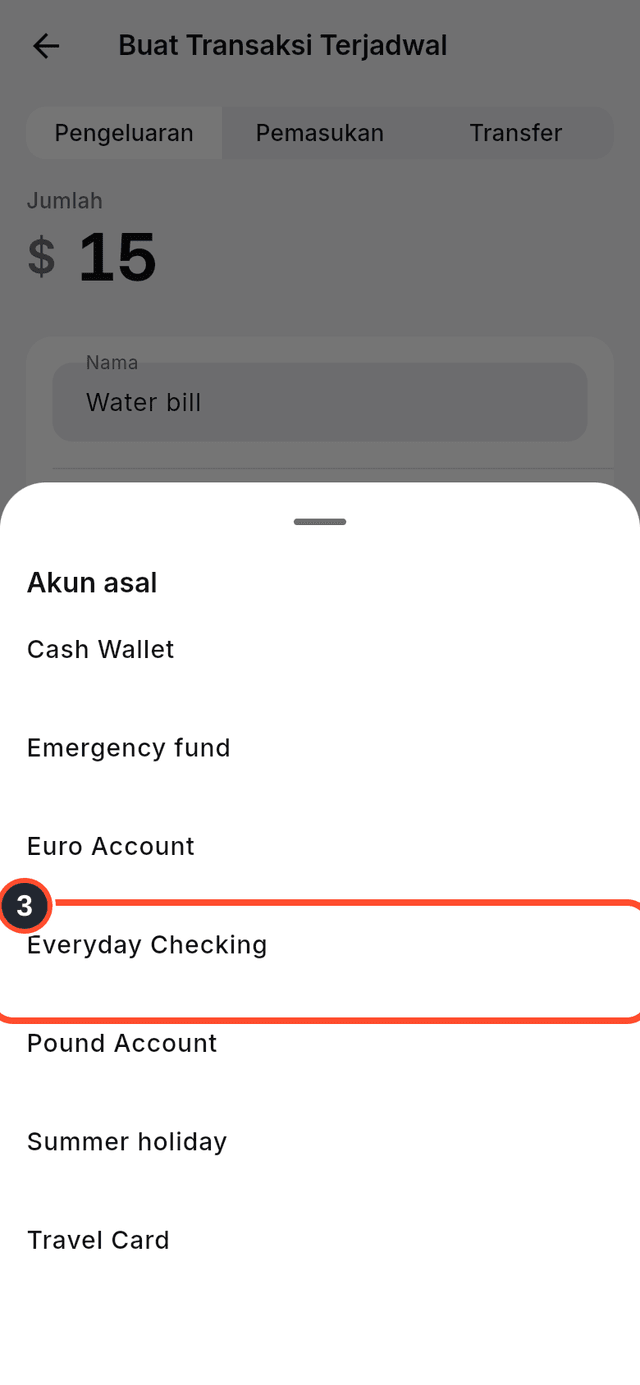 Pemilih akun dengan Everyday Checking yang ditandai