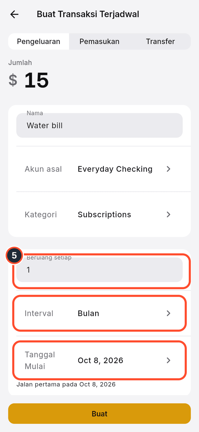 Kolom pengulangan, interval, dan tanggal mulai yang ditandai