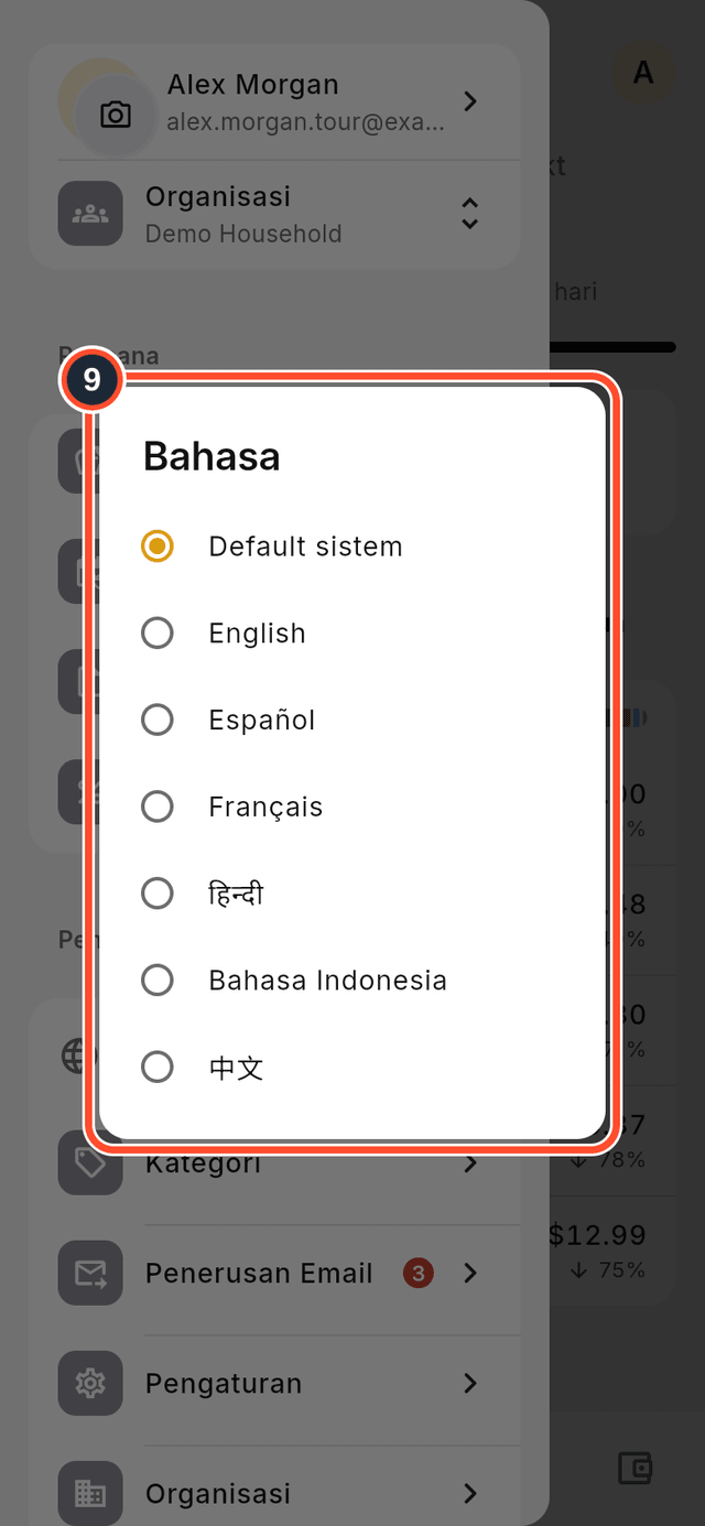 Pilihan bahasa ditandai