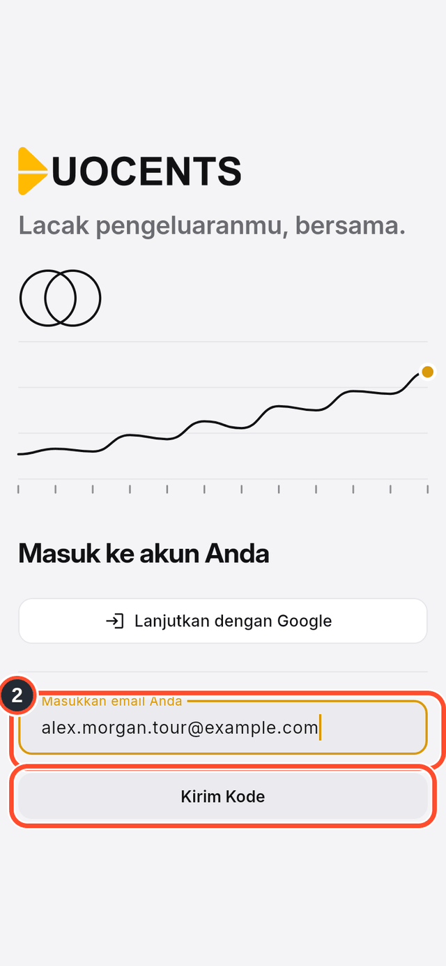 Kolom email dan tombol Kirim Kode yang ditandai