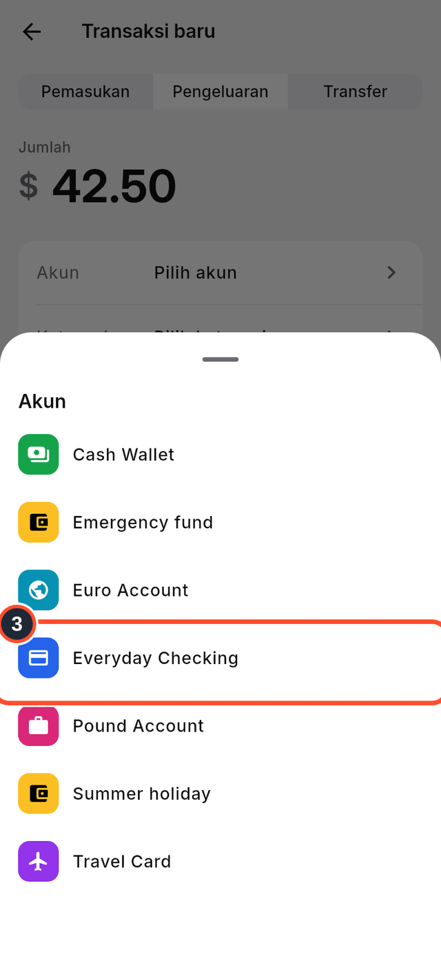 Pemilih akun dengan Everyday Checking yang ditandai
