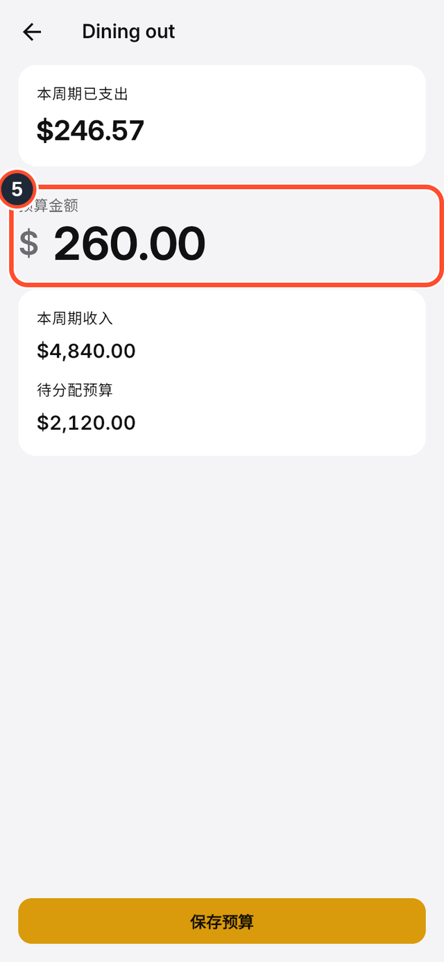 编辑表单中已标出的预算金额字段